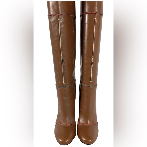 Authenticated Fendi Leather Knee-High Heeled Boots Brown Pink Soles EU 36 - Picture 5 of 16